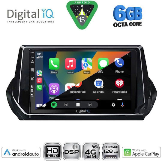 Digital IQ Ηχοσύστημα Αυτοκινήτου για Peugeot 208 2008 (Bluetooth/USB/WiFi/GPS/Apple-Carplay/Android-Auto) με Οθόνη Αφής 9"