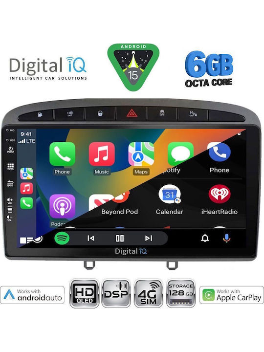 Digital IQ Car Audio System for Peugeot 308 / RCZ 2007-2012 (Bluetooth/USB/WiFi/GPS/Apple CarPlay/Android Auto) with 9" Touch Screen