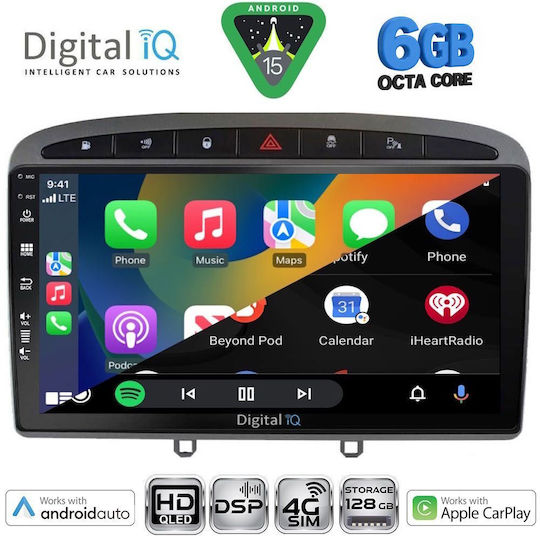 Digital IQ Car Audio System for Peugeot 308 / RCZ 2007-2012 (Bluetooth/USB/WiFi/GPS/Apple CarPlay/Android Auto) with 9" Touch Screen