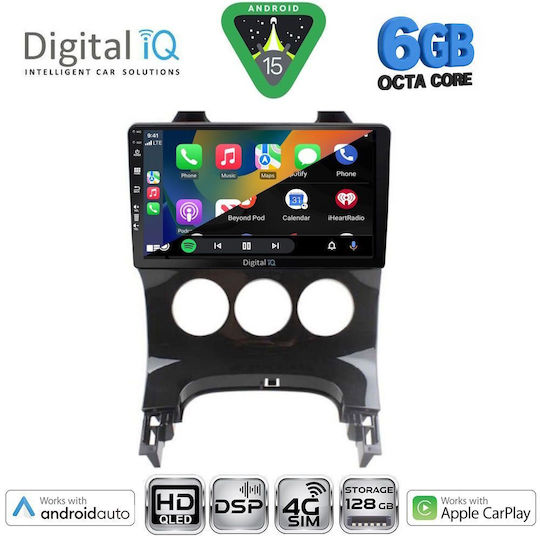 Digital IQ Ηχοσύστημα Αυτοκινήτου για Peugeot 3008 2008-2016 με A/C (Bluetooth/USB/WiFi/GPS/Apple-Carplay/Android-Auto) με Οθόνη Αφής 9"