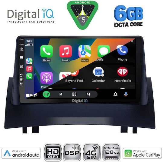 Digital IQ Car Audio System for Renault Megane 2002-2008 (Bluetooth/USB/WiFi/GPS/Apple CarPlay/Android Auto) with 9" Touch Screen