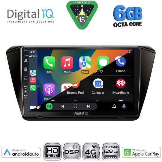 Digital IQ Ηχοσύστημα Αυτοκινήτου για Skoda Superb 2015-2023 (Bluetooth/USB/WiFi/GPS/Apple-Carplay/Android-Auto) με Οθόνη Αφής 10"