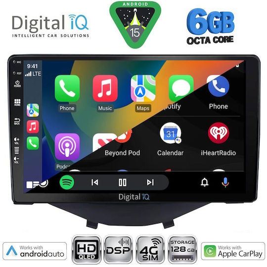 Digital IQ Car Audio System for Toyota Aygo 2014-2022 Bluetooth USB WiFi GPS Apple CarPlay Android Auto with 9" Touch Screen
