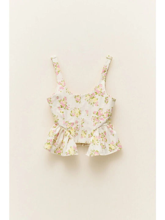 Women's Cotton Top with Zipper Floral Floral Panna