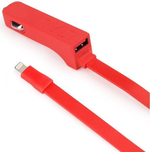 Tylt Ribbn Handy-Autoladegerät 4.8A mit 1xUSB-A und Lightning Kabel Rot Farbe