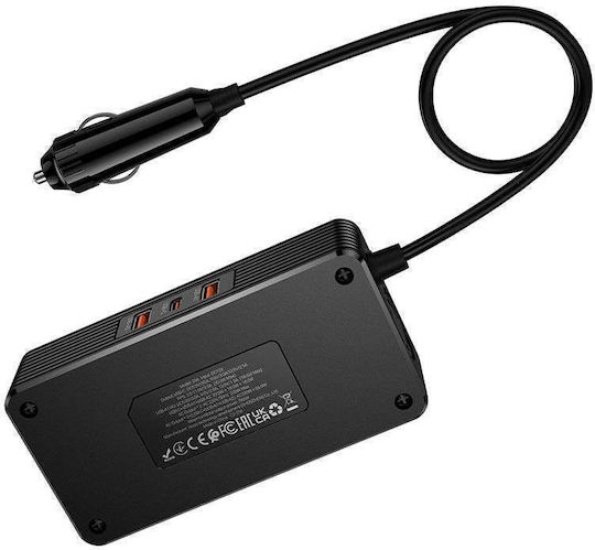 Hoco Z66 Φορτιστής Αυτοκινήτου 200W με Θύρες: 3xUSB-A Μαύρο Χρώμα
