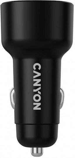Canyon Auto-Ladegerät 60W Schnellladung mit Anschlüssen: 2xType-C Schwarz Farbe