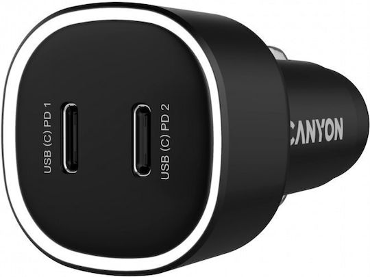 Canyon Auto-Ladegerät 60W Schnellladung mit Anschlüssen: 2xType-C Schwarz Farbe