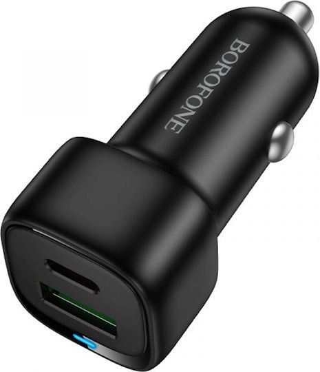 Borofone Borofone Handy-Autoladegerät 38W Schnellladen mit Anschlüssen 1xUSB 1xType-C zusammen mit Lightning Kabel Schwarz