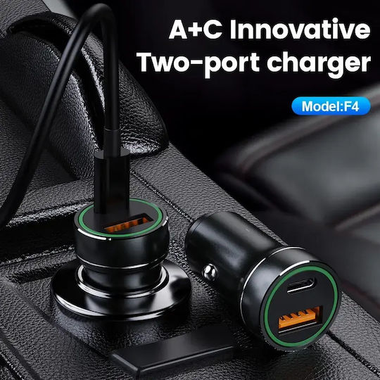 Jellico Forever Autoladegerät 20W Schnellladen mit Anschlüssen: 1xUSB-A 1xType-C zusammen mit Kabeltyp Type-C Schwarz