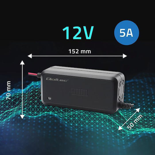 Qoltec Зарядно за автомобилна батерия 12V 5A