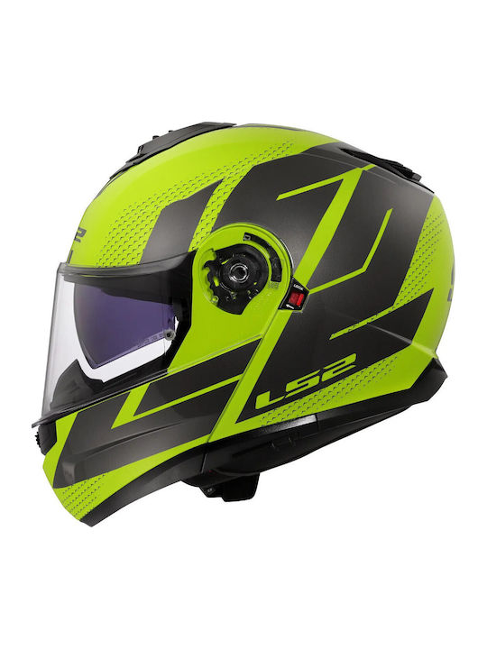 LS2 Strobe II Code Gloss H-V Yellow/Grey Motorcycle Helmet Modular ECE 22.06 1700gr With Sun Visor