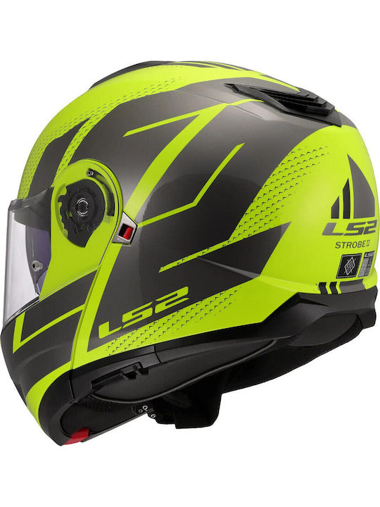 LS2 Strobe II Code Gloss H-V Yellow/Grey Motorcycle Helmet Modular ECE 22.06 1700gr With Sun Visor