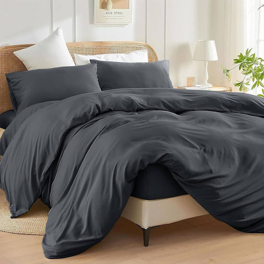 Kotonia Home Σετ Παπλωματοθήκη Βαμβακερή 180x200cm Ημίδιπλη με Μαξιλαροθήκη Γκρι