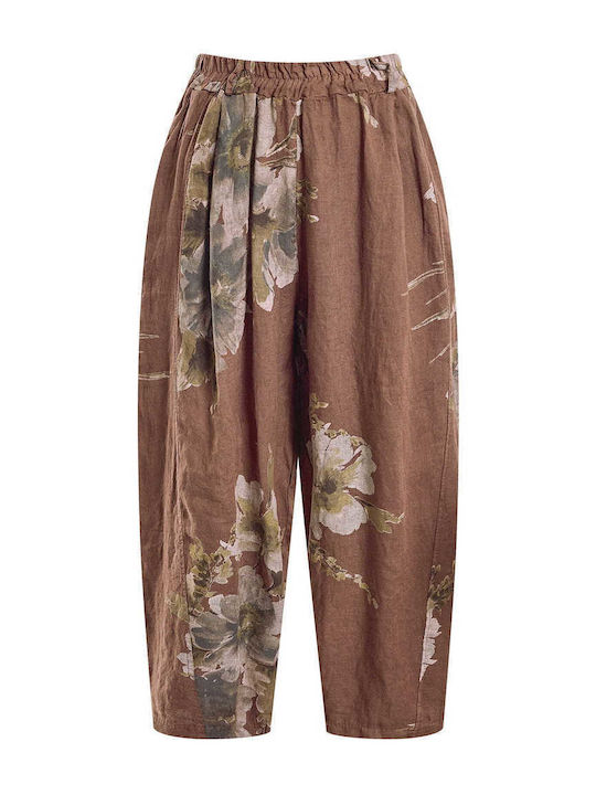Celestino Damen Leinenhose Barrel Imprägniert Braune