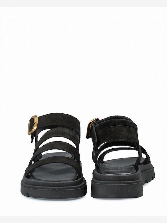 Women's Flat Sandals Black 555 Black Suede