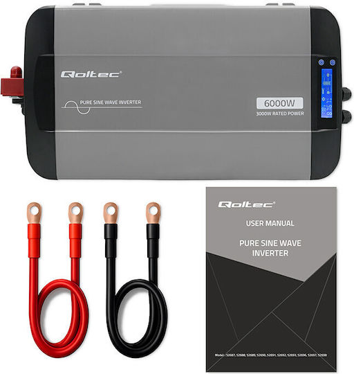Qoltec Μετατροπέας Τάσης Pure Sine Wave 12v 230v 3000w 6000w Lcd Usb Usb-c Συμβατός Lifepo4 Agm Gel