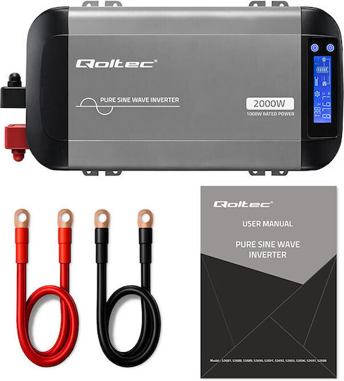 Qoltec Auto-Stromwandler Reine Sinuswelle 12v 230v 1000/2000w Lcd Usb Usb-c kompatibel Lifepo4 Gel Agm