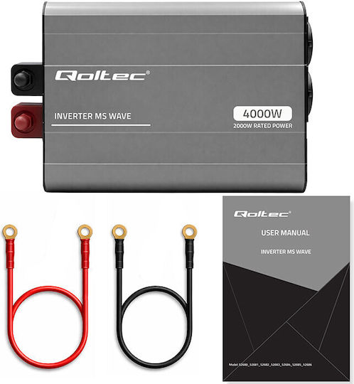 Qoltec Μετατροπέας Τάσης Ms Wave 12v 230v 2000w/4000w Usb Συμβατός Lifepo4 Gel Agm