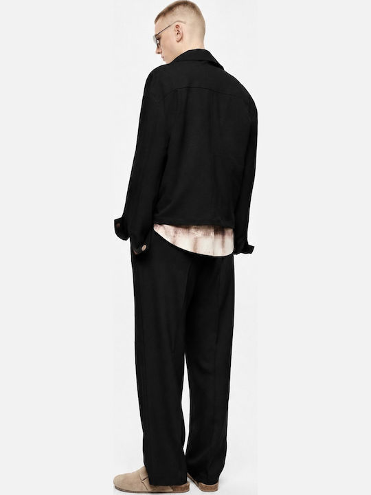 Μακρυμάνικo Overshirt σε Κανονική Γραμμή Μαύρο