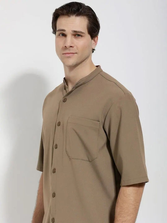 Short Sleeve Shirt In Regular Fit Dark Beige