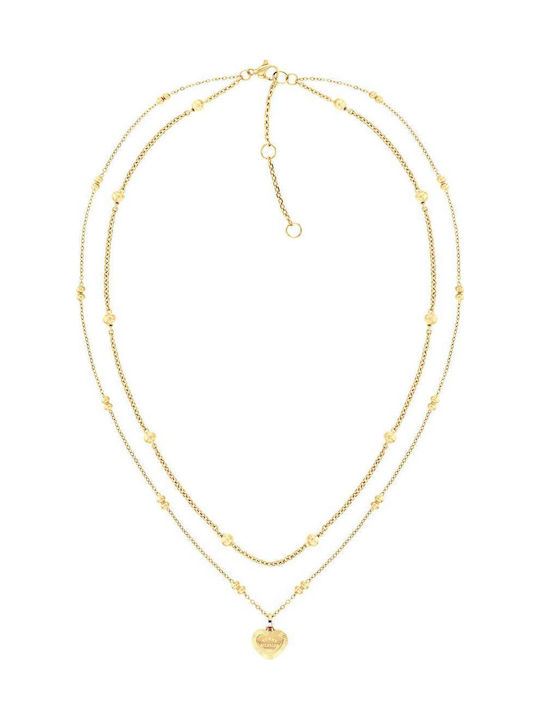 Tommy Hilfiger Double Necklace with Heart Design in Gold Plated Steel