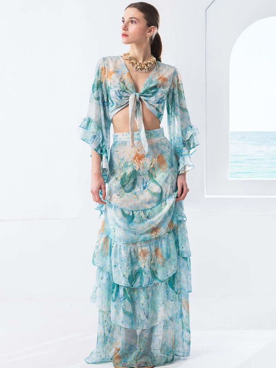 Ψηλόμεση Maxi Φούστα Blue Mint Green