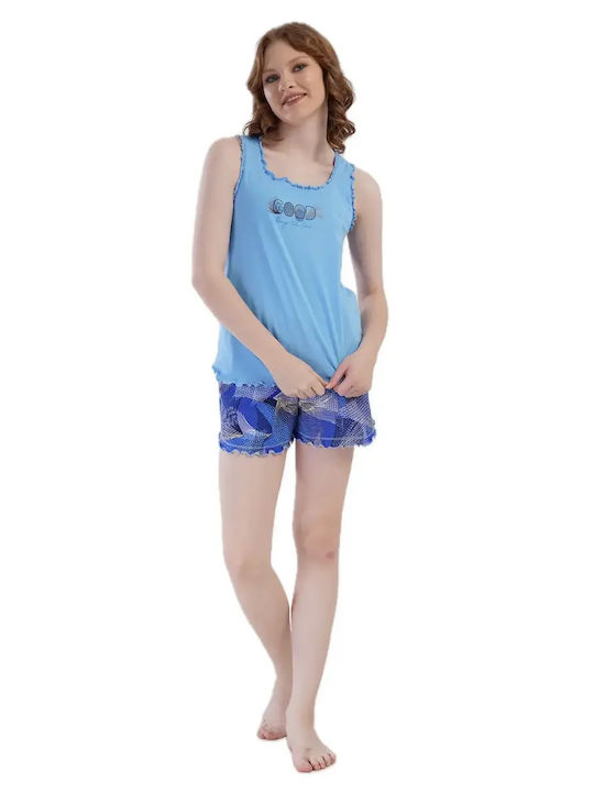 Vienetta Secret Summer Women's Cotton Light Blue Pyjama Set Vienetta Secret Summer Women's Cotton Light Blue Pyjama Set