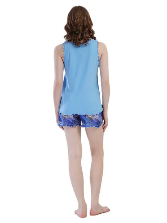 Vienetta Secret Summer Women's Cotton Light Blue Pyjama Set