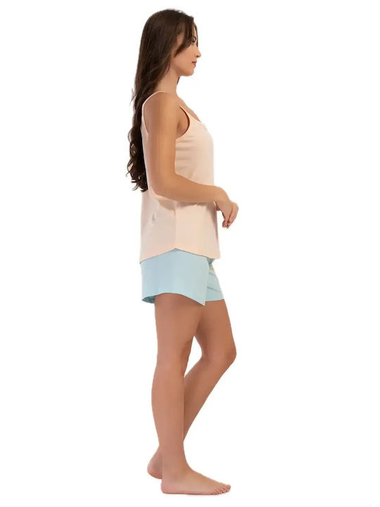Vienetta Secret Summer Women's Cotton Pyjama Set Light Blue