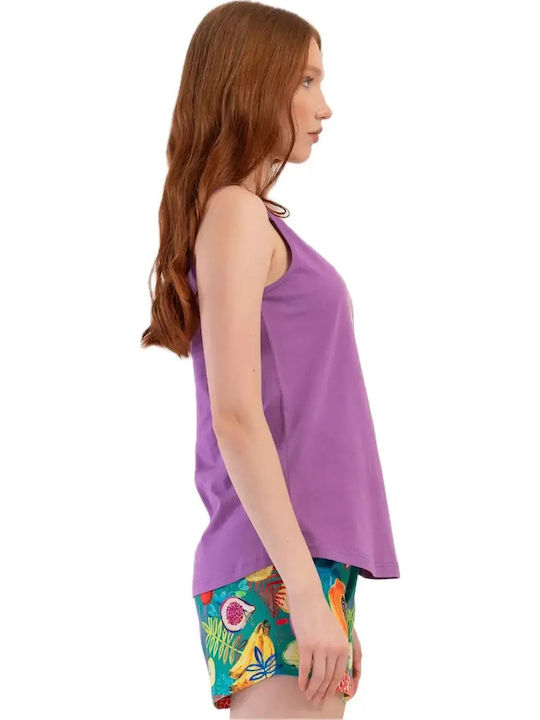 Vienetta Secret Summer Women's Cotton Purple Pyjama Set