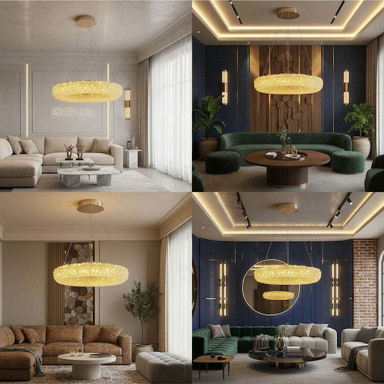 Lightplanet Κρεμαστό Φωτιστικό Χρυσό LED με Κρύσταλλα