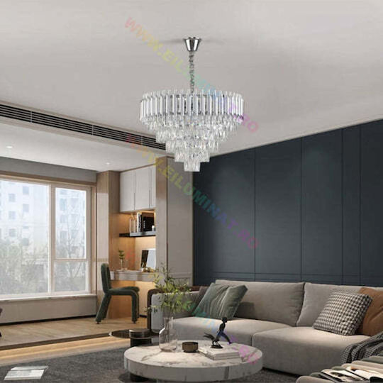 Jiju Silver Ceiling Light with Crystals for 9 E14 Bulbs
