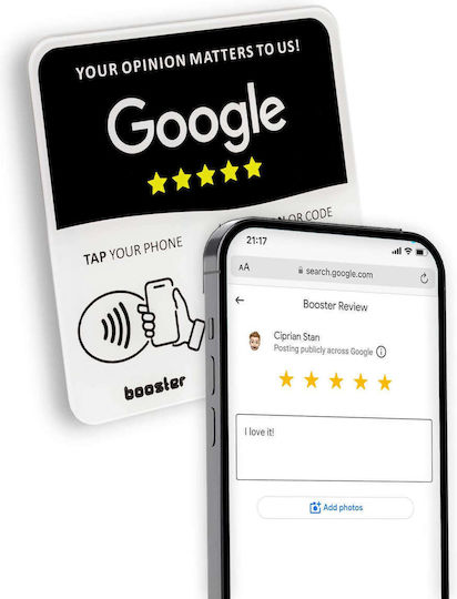 Tap Google Review Plate Tap Instant Reviews Compatible All Phones Reusable Smart Tap Nfc & Qr 12 X 12 Cm Mount Anywhere 3m Adhesive 3-pack
