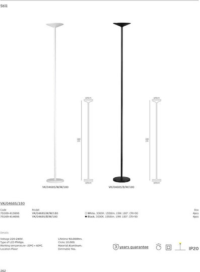 VK Lighting LED Floor Lamp With Warm White Light 1558lm Black