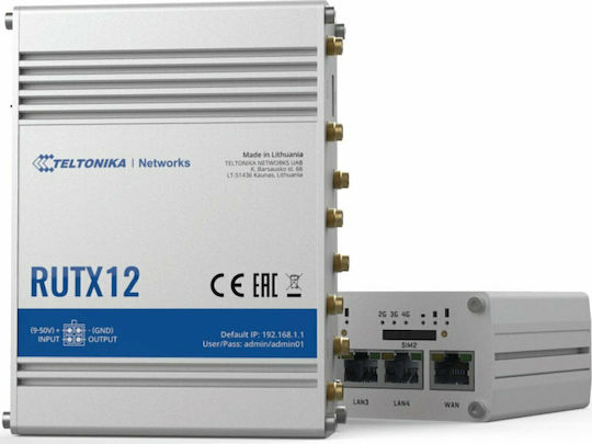 Teltonika RUTX12 v1 Drahtloser 4G Router Wi‑Fi 5 mit 5 Gigabit Ethernet LAN-Verbindungen