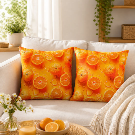 Kotonia Home Μαξιλάρι Καναπέ από 100% Βαμβάκι Πορτοκαλί 50x50εκ.