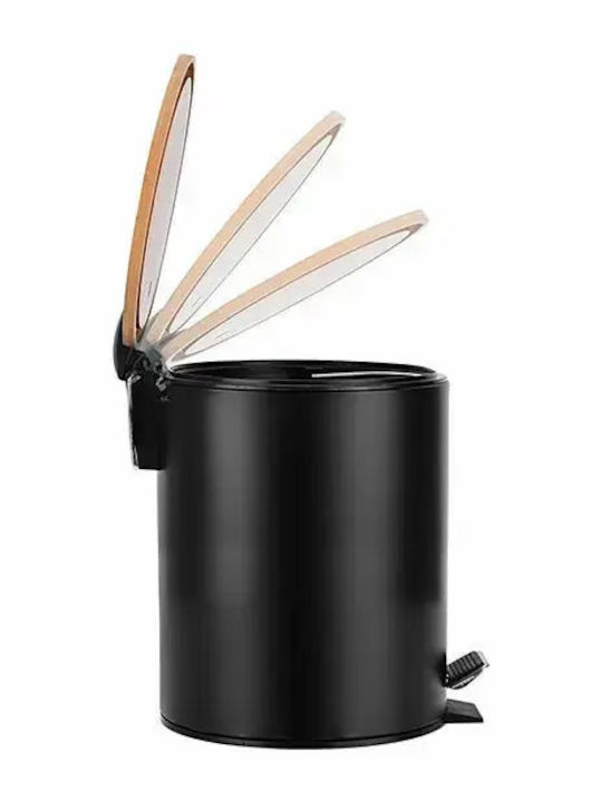Estia Bamboo Bathroom Brush and Trash Can Set 7lt Black