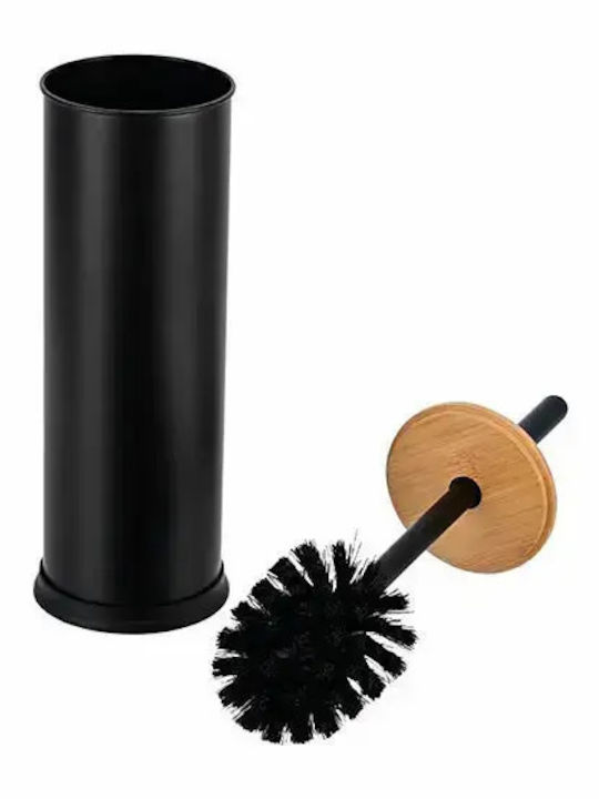 Estia Bamboo Bathroom Brush and Trash Can Set 7lt Black