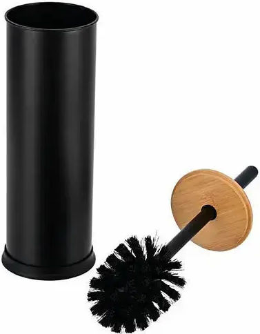 Estia Bamboo Bathroom Brush and Trash Can Set 7lt Black