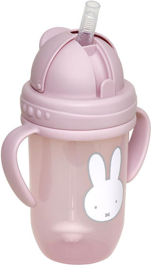 Miffy Children’s Cup with Handle and Straw from Plastic Pink 260ml for 6m+