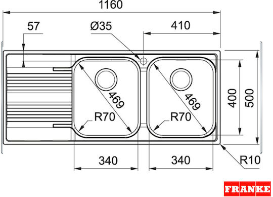 Franke Srx 621 Ένθετος Αριστερός Inox 116x50cm Ασημί Franke Srx 621 Ένθετος Αριστερός Inox 116x50cm Ασημί