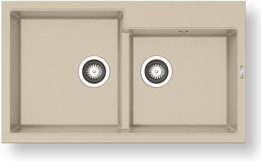 Pyramis Ithaka 1 3/4b Drop-In Küchenspüle aus Flüssigem Granit M86xB50cm Beigetone