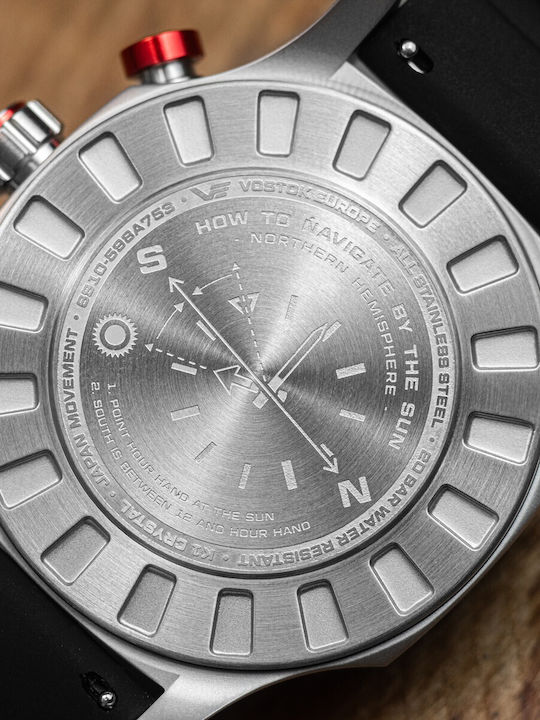 Vostok Europe Expedition Men's Chronograph Battery Watch with Black Rubber Strap