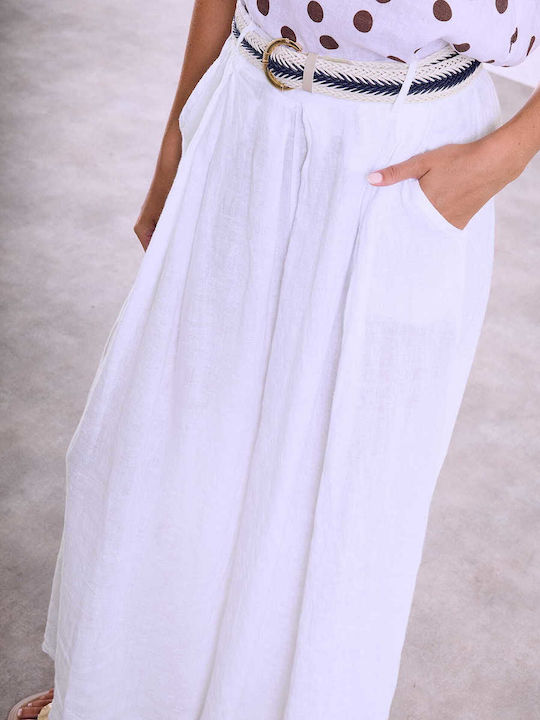 Celestino Women's Pantaloons Linen Wide Leg Loose Fit White