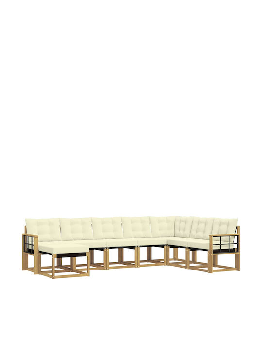Canapea De Colț De Exterior Din Lemn Cu Perne 306x187.5x73cm