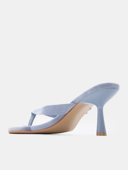 Suede Mules με Ψηλό Τακούνι σε Γαλάζιο Χρώμα