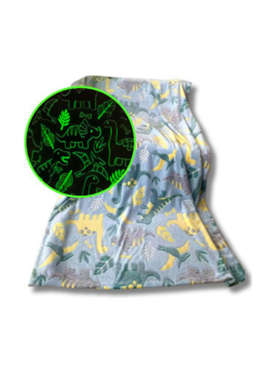 Cotton World Pătură Fluorescentă Colorful Dinozauri Fluorescenți 200x150εκ.