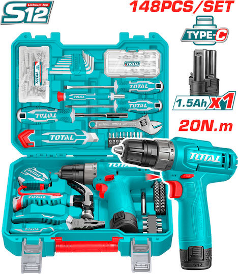 Total THKTHP41487E Mașină de Găurit cu Baterie 12V 1x1.5Ah