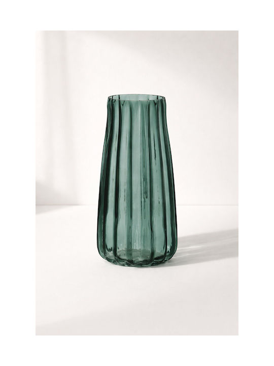 Kaemingk Dekorative Glasvase Dunkelgrün mit erhabenen Streifen 10xH21,5cm